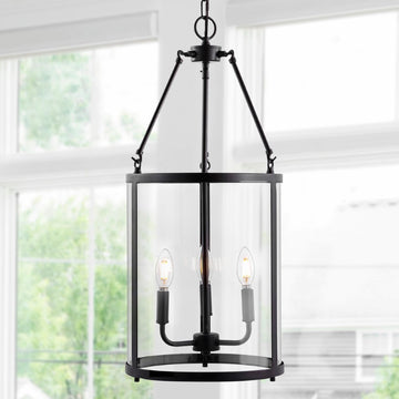 Kinsley 12" Industrial Farmhouse Iron/Glass LED Pendant - JONATHAN Y